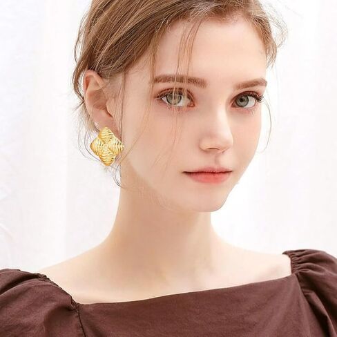 Chunky Gold Earrings for Women-Non Tarnish Gold Earrings Irregular Chunky 14K Gold Earrings Trendy Fashion Gold Jewelry Gifts in Saudi Arabia