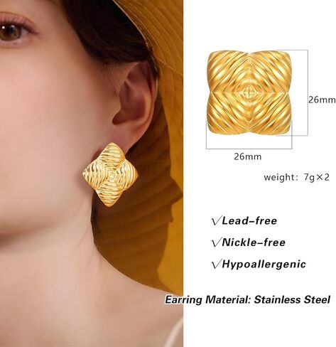 Chunky Gold Earrings for Women-Non Tarnish Gold Earrings Irregular Chunky 14K Gold Earrings Trendy Fashion Gold Jewelry Gifts in Saudi Arabia