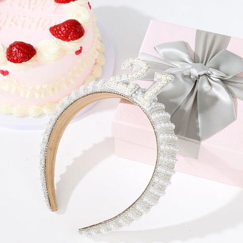 WHAVEL 40th Birthday Decorations for Her, Pearl Birthday Headband 40 Birthday Crown 40th Birthday Gifts Birthday Crown Happy Birthday Accessories for Women in Kuwait