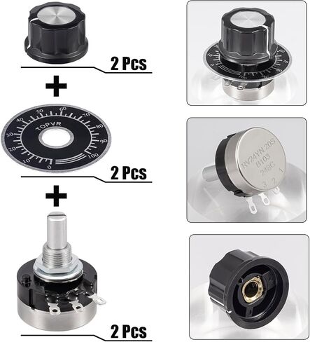 RV24YN20S B104 100K Potentiometer 100000 Ohm Single Turn Rotary Film Carbon Potentometers wtih 2pcs A03 Knob and 2pcs Dials (Pack of 6Pcs) in Saudi Arabia