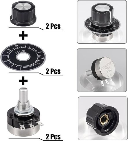 RV24YN20S B104 100K Potentiometer 100000 Ohm Single Turn Rotary Film Carbon Potentometers wtih 2pcs A03 Knob and 2pcs Dials (Pack of 6Pcs) in Saudi Arabia