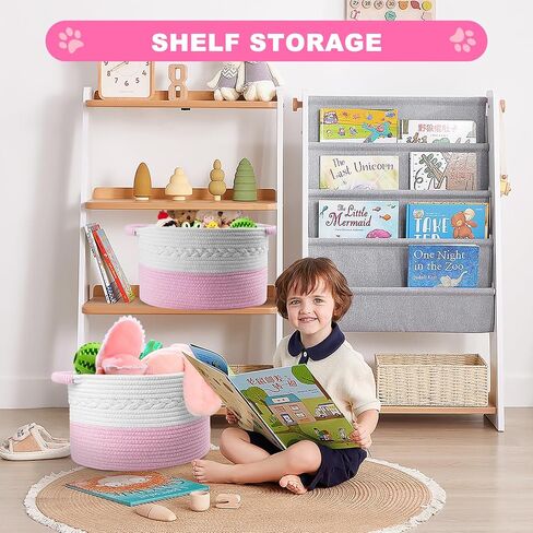 Cute Woven Basket With Handles,（15"x9.8"x9" Sturdy&Durable Baby Toys Basket,Nursery Bin,Dog Toy Basket,Dog Toy Bin,Dog Toy Box,Kindly for Baby,White and Brown ,1pack in Saudi Arabia