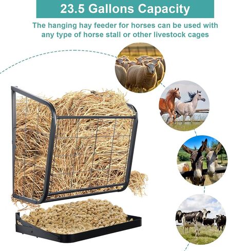 Nisorpa Hay Rack, Hay Feeder Rack for Horses Goats Sheep Wall Mounted Horse Feed Bucket Large Capacity Hay Feeder Rack for Livestock Cattle Horse Goat Sheep Camel Donkey (24.8" W x 23.2" H x 11.4" D) in Saudi Arabia