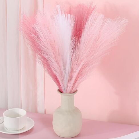 9 Pcs 45" Pampas Grass Tall Pink White Decor Faux Dried Fluffy Fake Long Light Pink Pompas Artificial Pompous Stems Bouquet Flower Vase Filler Home Wedding Room Wall Decoration in Kuwait