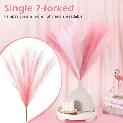 9 Pcs 45" Pampas Grass Tall Pink White Decor Faux Dried Fluffy Fake Long Light Pink Pompas Artificial Pompous Stems Bouquet Flower Vase Filler Home Wedding Room Wall Decoration in Kuwait