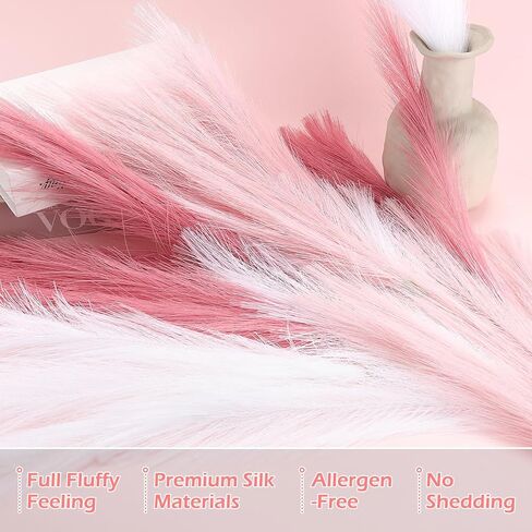 9 Pcs 45" Pampas Grass Tall Pink White Decor Faux Dried Fluffy Fake Long Light Pink Pompas Artificial Pompous Stems Bouquet Flower Vase Filler Home Wedding Room Wall Decoration in Kuwait