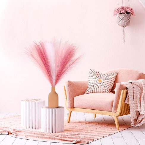 9 Pcs 45" Pampas Grass Tall Pink White Decor Faux Dried Fluffy Fake Long Light Pink Pompas Artificial Pompous Stems Bouquet Flower Vase Filler Home Wedding Room Wall Decoration in Kuwait