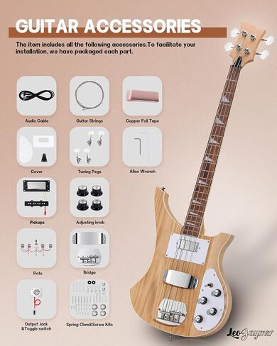 Leo Jaymz DIY Electric Bass Guitar Kits - Mahogany Body, Roasted Maple Neck and Ebony Fingerboard - Fully Components Included (JB) in Saudi Arabia