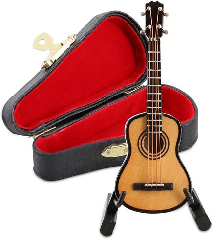 EASTROCK Miniature Guitar Model, 3.15in Mini Wooden Guitar Musical Instrument Model with Stand and Black Leather Case, Mini Ornaments Craft Decor for Home Office Birthday Gift in Kuwait