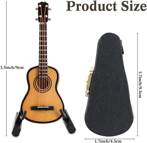 EASTROCK Miniature Guitar Model, 3.15in Mini Wooden Guitar Musical Instrument Model with Stand and Black Leather Case, Mini Ornaments Craft Decor for Home Office Birthday Gift in Kuwait