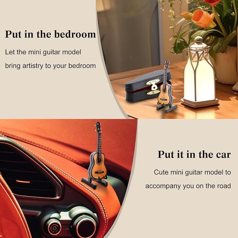 EASTROCK Miniature Guitar Model, 3.15in Mini Wooden Guitar Musical Instrument Model with Stand and Black Leather Case, Mini Ornaments Craft Decor for Home Office Birthday Gift in Kuwait