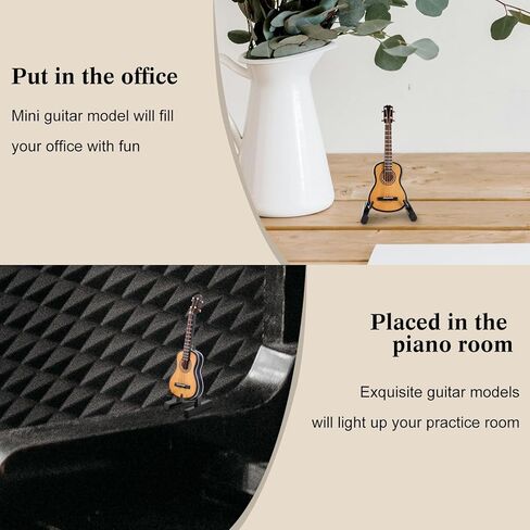 EASTROCK Miniature Guitar Model, 3.15in Mini Wooden Guitar Musical Instrument Model with Stand and Black Leather Case, Mini Ornaments Craft Decor for Home Office Birthday Gift in Kuwait
