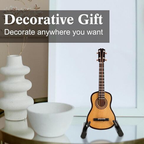 EASTROCK Miniature Guitar Model, 3.15in Mini Wooden Guitar Musical Instrument Model with Stand and Black Leather Case, Mini Ornaments Craft Decor for Home Office Birthday Gift in Kuwait