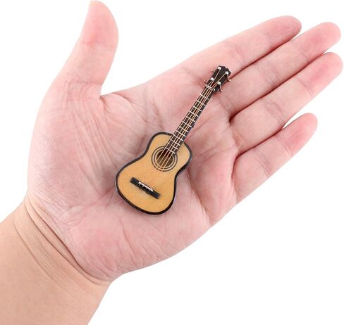 EASTROCK Miniature Guitar Model, 3.15in Mini Wooden Guitar Musical Instrument Model with Stand and Black Leather Case, Mini Ornaments Craft Decor for Home Office Birthday Gift in Kuwait