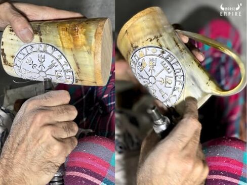 كوب فايكنغ هورن - كوب فايكنغ هورن أصلي 100%، 12 أونصة، مصنوع يدويًا فريد من نوعه، كوب فايكنغ أوكس هورن نورس للمشروبات الساخنة والباردة - هدية للرجال والنساء - كوب بيرة وميد للرجال على طراز العصور الوسطى من الفئة الغذائية... in Kuwait