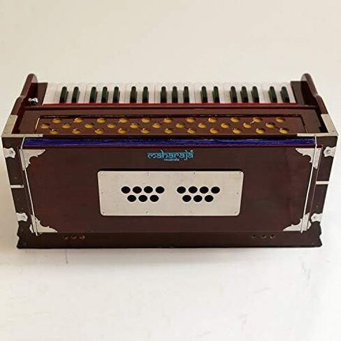 آلة هارمونيوم الموسيقية، مسرحيات مهراجا الموسيقية، 9 توقفات، 3 1/2 أوكتاف، قصب مزدوج، وصلة، ماهوجني داكن، موديل 2024-25، قياسي، حقيبة مبطنة، ضبط A440، هارمونيوم سانجيتا الهندي - DC in Kuwait
