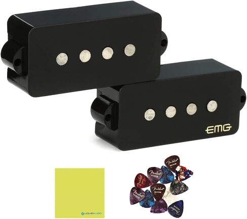 EMG Pickups Geezer Butler Signature P Bass Guitar Pickups Set Bundle with 12x Fender Guitar Picks and Liquid Audio Instrument Polishing Cloth - Guitar Accessories in Saudi Arabia
