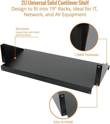 2U Cantilever Center Mount Server Rack Shelf 20inch Deep - Vented Rack Mount Tray for 19inch Network Equipment Rack & Cabinet - Weight Capacity 110lb, Black in Saudi Arabia