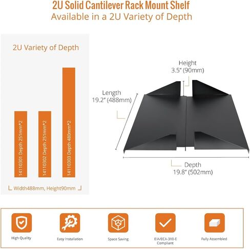2U Cantilever Center Mount Server Rack Shelf 20inch Deep - Vented Rack Mount Tray for 19inch Network Equipment Rack & Cabinet - Weight Capacity 110lb, Black in Saudi Arabia