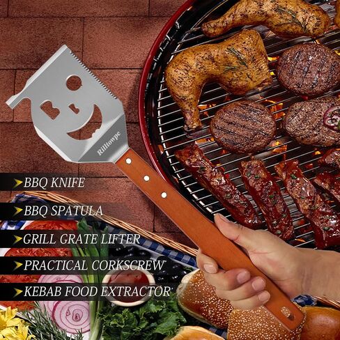 Grill Spatula, Grill Spatula for Outdoor Grill, BBQ Accessories,Wooden Handle Stainless Steel BBQ Spatula Gifts for Men,BBQ gifts. in Saudi Arabia