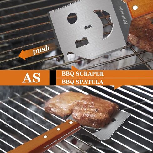Grill Spatula, Grill Spatula for Outdoor Grill, BBQ Accessories,Wooden Handle Stainless Steel BBQ Spatula Gifts for Men,BBQ gifts. in Saudi Arabia