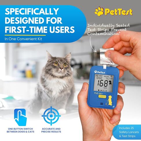 PetTest نظام مراقبة الجلوكوز غير مؤلم | مجموعة فحص نسبة السكر في الدم للكلاب والقطط - قيمة كبيرة - مجموعة كاملة تتضمن جهاز وخز لطيف، ومشارط، وشرائط اختبار، ومقياس الجلوكوز | مستلزمات مرضى السكري in Kuwait