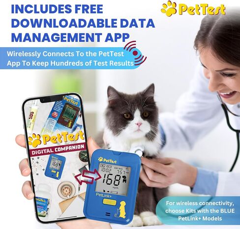PetTest نظام مراقبة الجلوكوز غير مؤلم | مجموعة فحص نسبة السكر في الدم للكلاب والقطط - قيمة كبيرة - مجموعة كاملة تتضمن جهاز وخز لطيف، ومشارط، وشرائط اختبار، ومقياس الجلوكوز | مستلزمات مرضى السكري in Kuwait