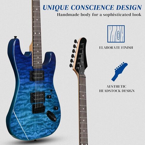 Ktaxon 39 Inch Electric Guitar, Full Size Solid Body H-H Pickups 6 Strings Beginner Guitar Kit With Gig Bag, Strap, Tremolo Arm, Cable & Picks (Black Back) in Kuwait