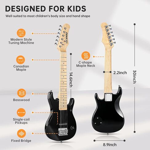 أطقم جيتار كهربائي للأطفال مقاس 30 بوصة، جيتار كهربائي صغير طراز ST للأولاد والبنات، مجموعة أدوات بدء الجيتار الكهربائي مع مضخم صوت 5 وات، حزام، حقيبة أزعج، أوتار، موالف، أوتار، اختيارات (انفجار أزرق) in Kuwait