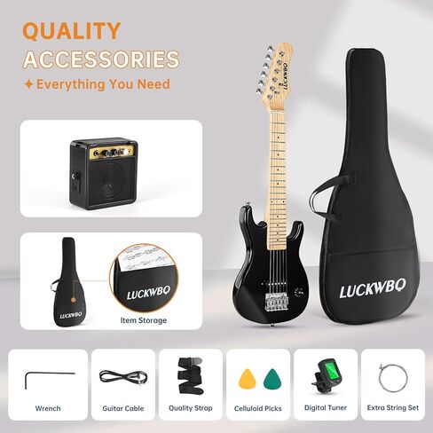 أطقم جيتار كهربائي للأطفال مقاس 30 بوصة، جيتار كهربائي صغير طراز ST للأولاد والبنات، مجموعة أدوات بدء الجيتار الكهربائي مع مضخم صوت 5 وات، حزام، حقيبة أزعج، أوتار، موالف، أوتار، اختيارات (انفجار أزرق) in Kuwait