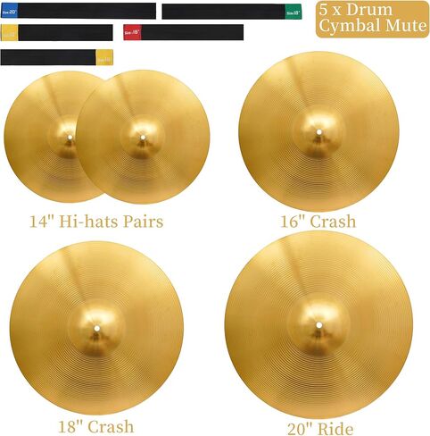 Drum Cymbal Set, 5pcs Cymbal Packs for Drum Set 14"/14"/16"/18"/20", Alloy Cymbals for Drums with Drum Mute Strip and Carry Bag in Kuwait