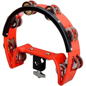 Mounted Tambourine,Drum Set Tambourine with Mounting Eye Bolt,Hi Hat Tambourine,Mountable Tambourine (8 double rows of jingles, Red)