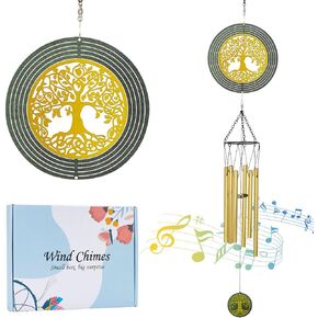 Tree of Life Wind Chimes for Outside with 3D Wind Spinners, 31" Hanging Windchimes Indoor & Outdoor Decoration for Garden Yard Bedroom, Memorial Wind Chimes for Women, Men, Retirement Present