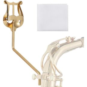 Alto Saxophone Sheet Music Clip, Vertical Marching Music Holder with Cleaning Cloth for Tenor Saxophone, Alto Tenor Sax Music Lyre Replacement, Sturdy Sax Clip for Beginners and Professionals (Gold)