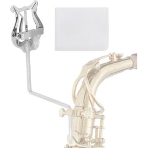 Alto Saxophone Sheet Music Clip, Vertical Marching Music Holder with Cleaning Cloth for Tenor Saxophone, Alto Tenor Sax Music Lyre Replacement, Sturdy Sax Clip for Beginners and Professionals (Gold)