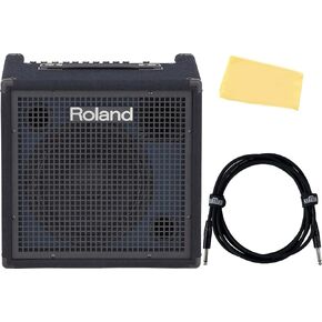 Roland KC-400 4-Channel Stereo Mixing Keyboard Amplifier - 150W Bundle with Instrument Cable, and Austin Bazaar Polishing Cloth