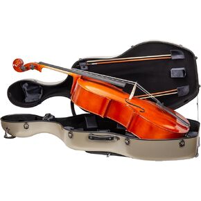 Crossrock Poly Carbon Oblong Case fits 4/4 Full-Size Violin, Includes Protective Blanket, Outside Music Pouch, Hygrometer, Accessory Pocket, Detachable Straps -Champagne (CRF4050VFCH-R)