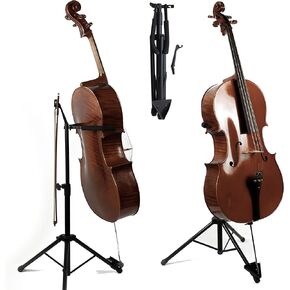 Adjustable Cello Stand with Bow Holder - Secure & Sturdy Support for All Cello Sizes - Easy Fold Design - Premium Materials & Non-Slip Feet
