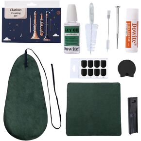 Clarinet Cleaning Care Kit: Mouthpiece Brush, Dust Brush, Microfiber Cleaning Cloth,Swabs, Finger Rest, Cork Grease, Key Oil, Mouthpiece Pad– Essential Cleaning Tools for Every Clarinetist