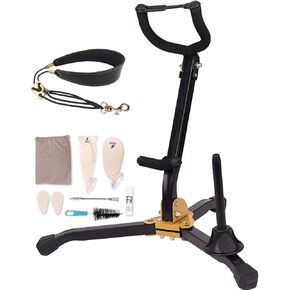 Folding Tenor Saxophone Stand Clarinet Stand with Saxophone Cleaning Kit,Adjustable Saxophone Neck Strap,Cork Grease for Saxophone,Mouthpiece Brush and More Saxophone Accessories