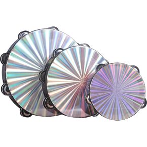 3 Pack Radiant Tambourine Hand Held Drum 6/8/10 Inch Double Row Jingles Reflective Tambourines for Adults, Musical Instrumen for Church, Party,Dance,KTV