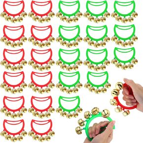 Hiboom Christmas Hand Bells Jingle Bells Hand Held Noise Makers Party Favors Rhythm Musical Instruments for Adults Boys Girls Holiday Decoration (Red, Green,24 Pcs)