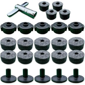 Rhythm Bytes 25pcs Cymbal Replacement Accessories | 10 Cymbal Stand Felts | 5 Quick Release Wing Nuts | 5 Cymbal Sleeves | 4 Clutch Felts & 1 Drum Key T-Shape | Cymbal Stand Parts & Drums Accessories
