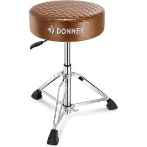 Donner Drum Throne Seat DT-150, Adjustable Padded Thickened Drum Stool with Anti-Slip and Double-braced Feet Hydraulic Drum Chair, Round Drum Seat, Brown