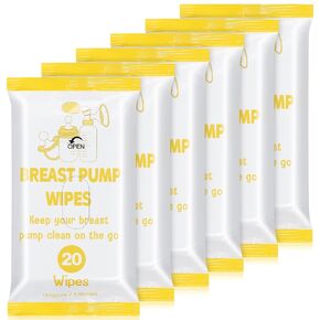 6 Pack 120 Count Breast Pump Wipes Quick Clean and Irritant Free Breast Pump and Accessory Wipes Resealable Convenient Breast Pump Cleaning Wipes Hygienic On the Go Breastfeeding Supplies