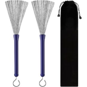Batiyeer 1 Pair Drum Brushes Retractable Wire Drum and Percussion Brushes Drum Sticks Brush with Comfortable Rubber Handles Drum Set Accessories