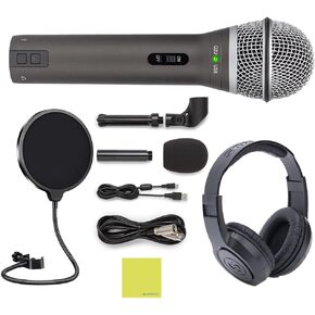 Samson Q2U USB/XLR Dynamic Microphone Bundle with Over Ear Samson Stereo Headphones SR350, Pop Filter, Desktop Tripod, Mic Clip a Windscreen, USB Cable, XLR Cable & Polishing Cloth in Kuwait