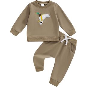 Toddler Baby Boy Girl Fall Winter Clothes Goose Embroidery Long Sleeve Sweatshirt Tops Pants Set 2Pcs Animal Outfit