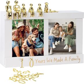 EVA murmure Personalized Romantic Wedding and Anniversary Keepsake Box with Family Statue - Wooden Memory Picture Box for Cherished Keepsakes and Ticket Storage - Elegant Couple Gift