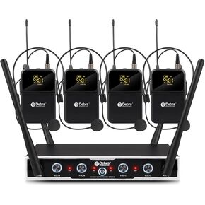 D Debra Audio Wireless Microphone System Pro DU4004 UHF 4 * 16 Adjustable Channel Wireless Handheld Lavalier Headset Mics, Ideal for Meeting Church Speech Party (4 Conference)